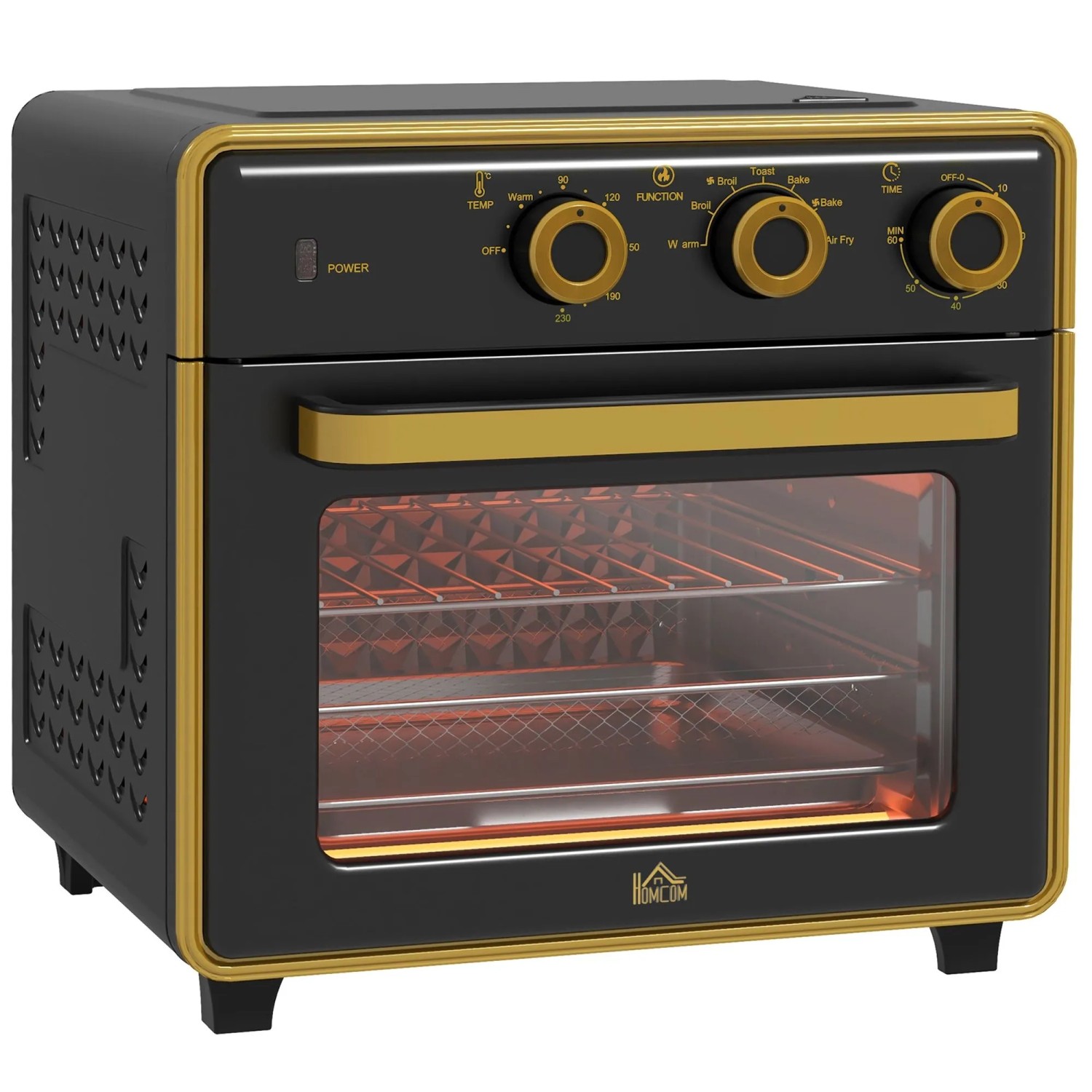 HOMCOM Minibackofen mit Umluft 20L Backblech Krümelblech mit 5 Modi Metall
