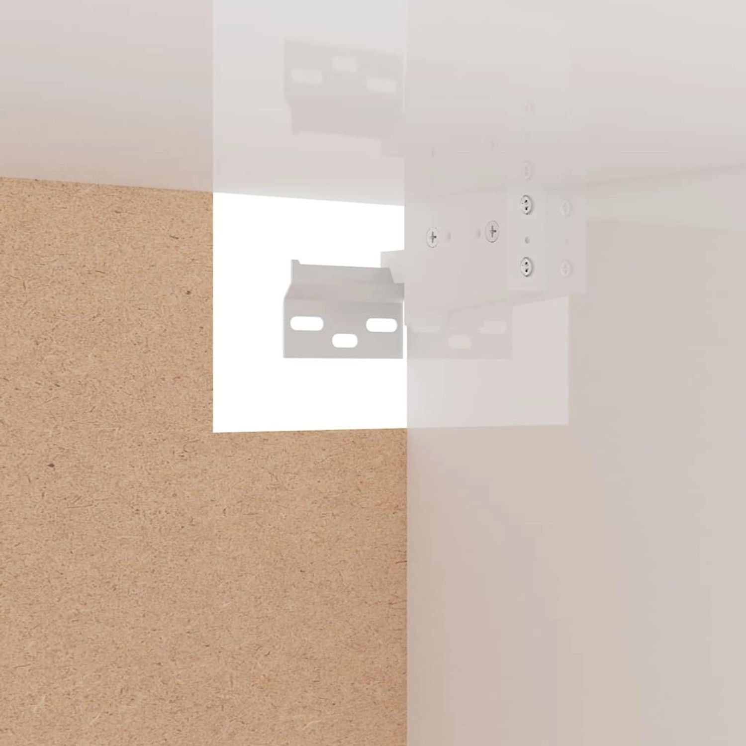 Detailansicht: vidaXL Kleiderschrank, hochglanz-weiß, Holzwerkstoff, Eckverbindung.