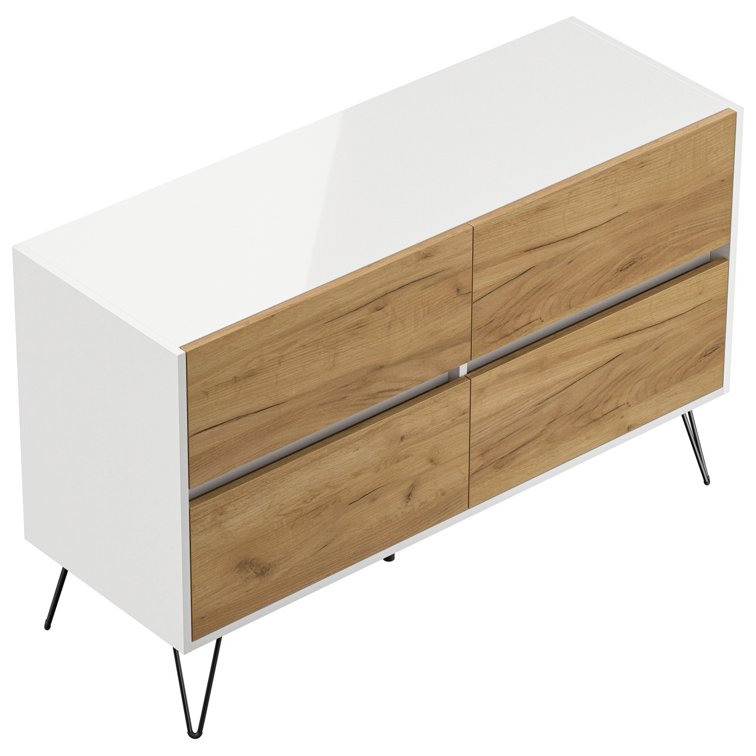 Posseik Sideboard Industrial E 4 Schubladen 120 cm Weiß Eiche Front günstig online kaufen