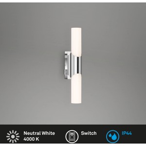 Brilo LED-Wandleuchte Klak Chrom, 6,5 W, für Bad, mit Ein-/Ausschalter und neutralweißem Licht.