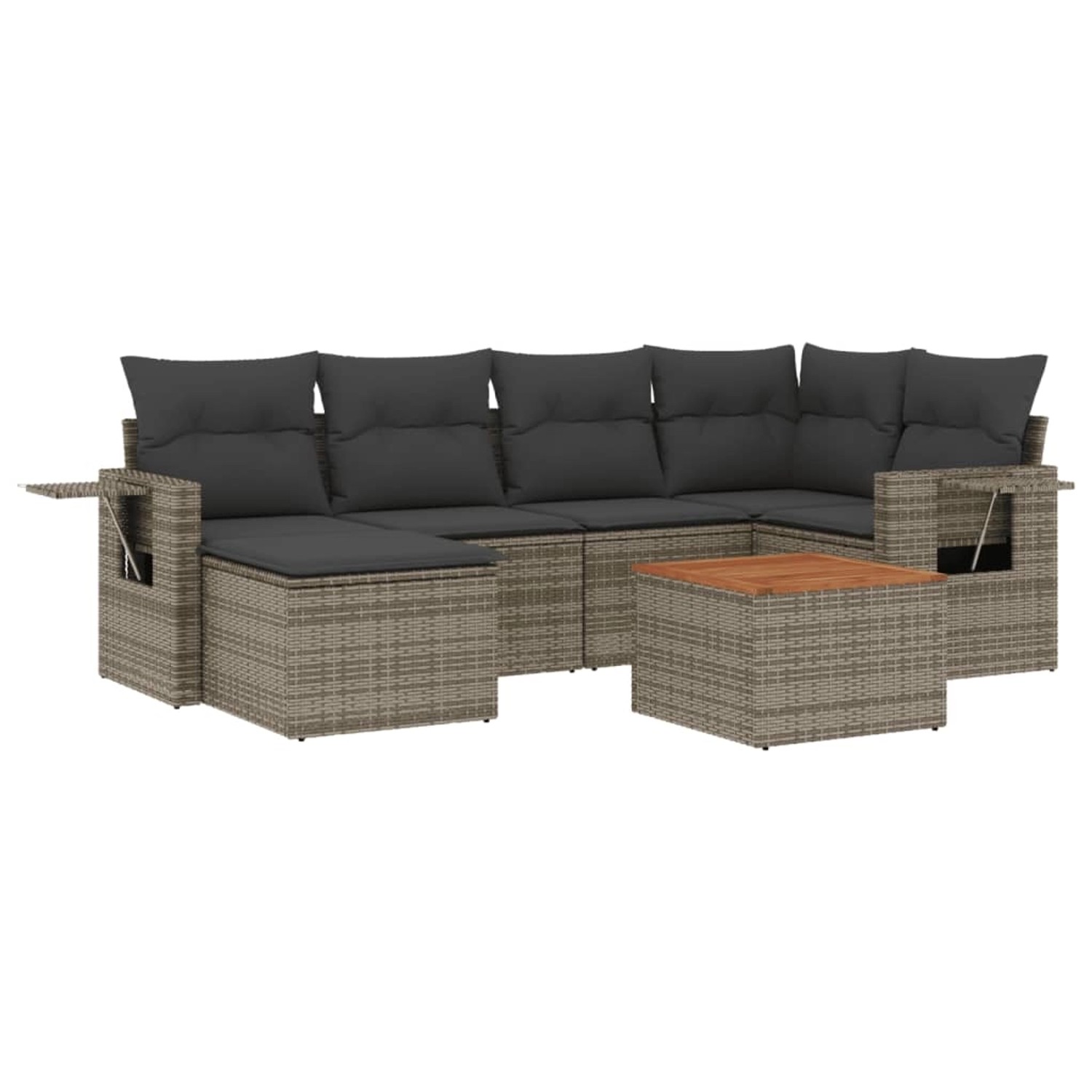 vidaXL 7-Tlg Garten-Sofagarnitur mit Kissen Grau Poly Rattan 3256998