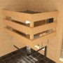Detailaufnahme: Weka Massivholzsauna Valida Ofen mit Saunasteinen und Ofenschutzgitter.