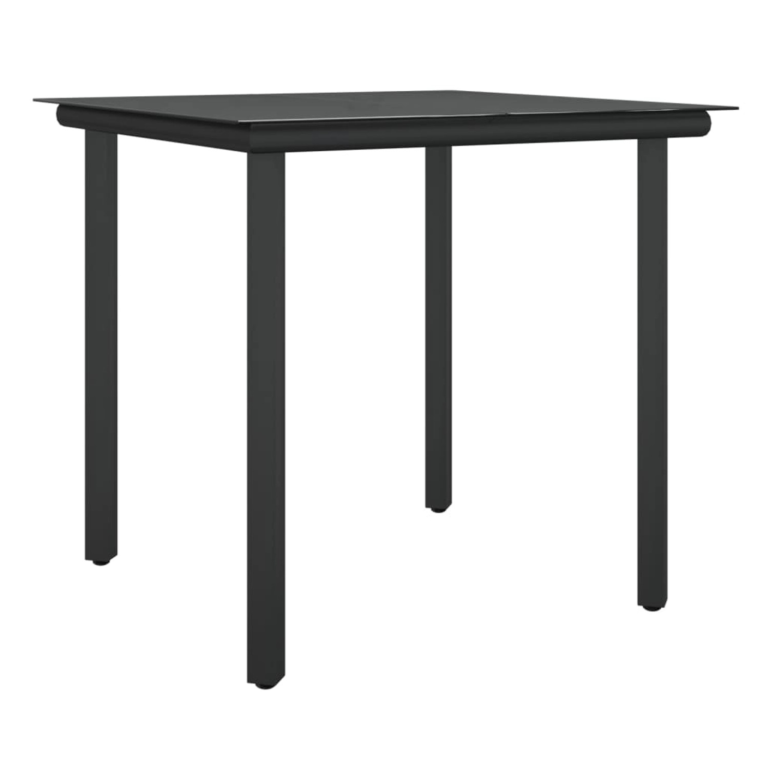 Schwarzer Gartentisch aus Stahl und Glas, Teil der vidaXL 3-tlg. Garten-Essgruppe.