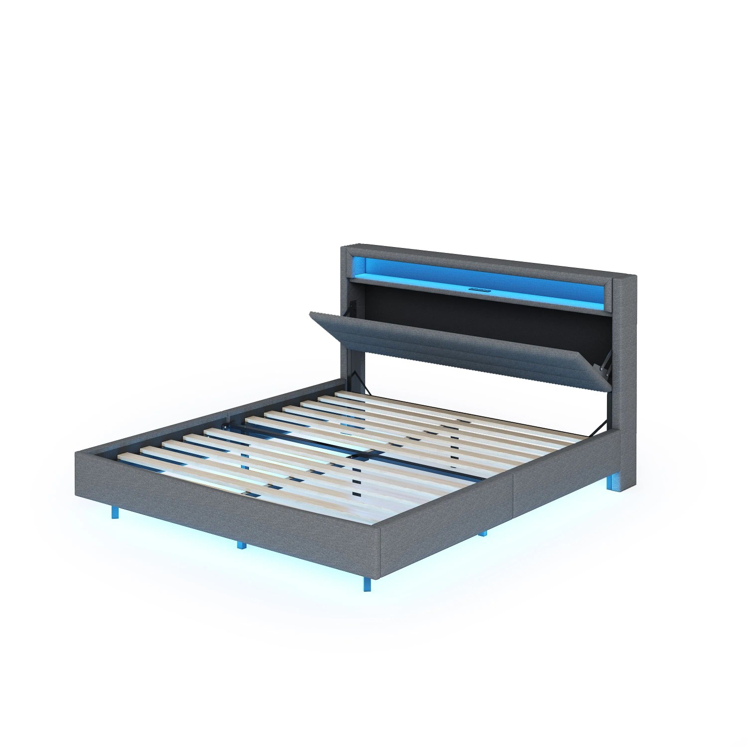 Merax Polsterbett 140x200cm LED USB Leinen Grau