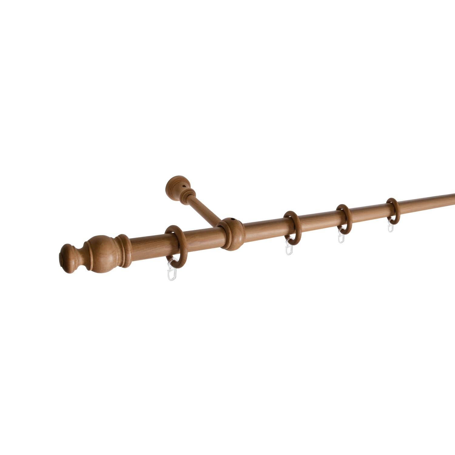 Mydeco Gardinenstange Buche, 160cm, mit Zubehör. Holz-Garnitur für Fensterdekoration.