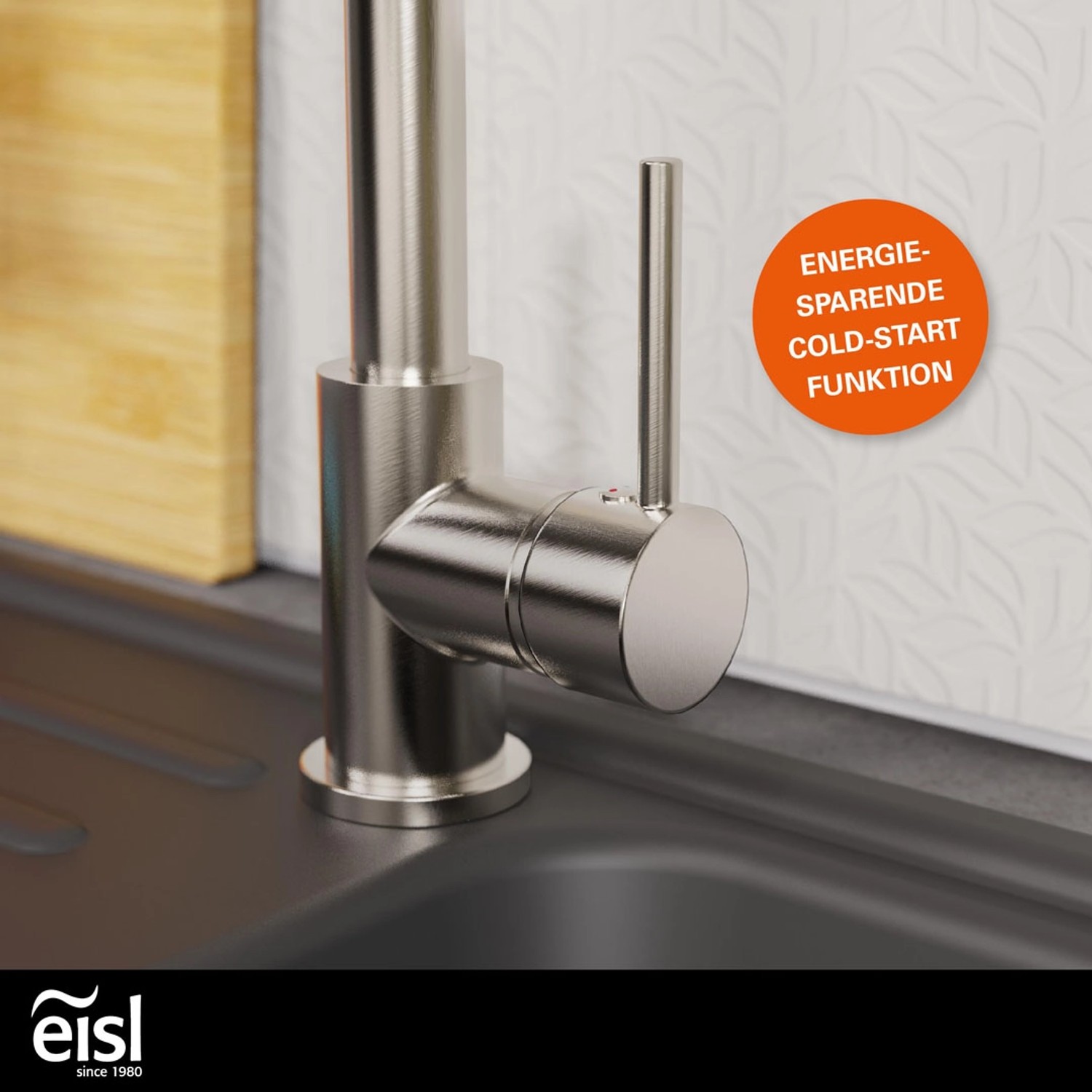 Eisl Spültischarmatur Leon Edelstahloptik mit Cold-Start Funktion.