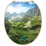 Banjado WC-Sitz aus Bambus mit Bergsee-Alpen Motiv. Toilettendeckel aus Holz mit Universal Scharnieren.