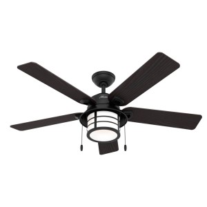 HUNTER FANS Deckenventilator Santorini mit Beleuchtung, 132 cm Durchmesser, Eisen-Gehäuse und Holz-Flügel.