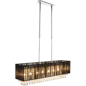 Globo LED-Pendelleuchte Bagana Chrom mit schwarzem Schirm und Glaskristallen.