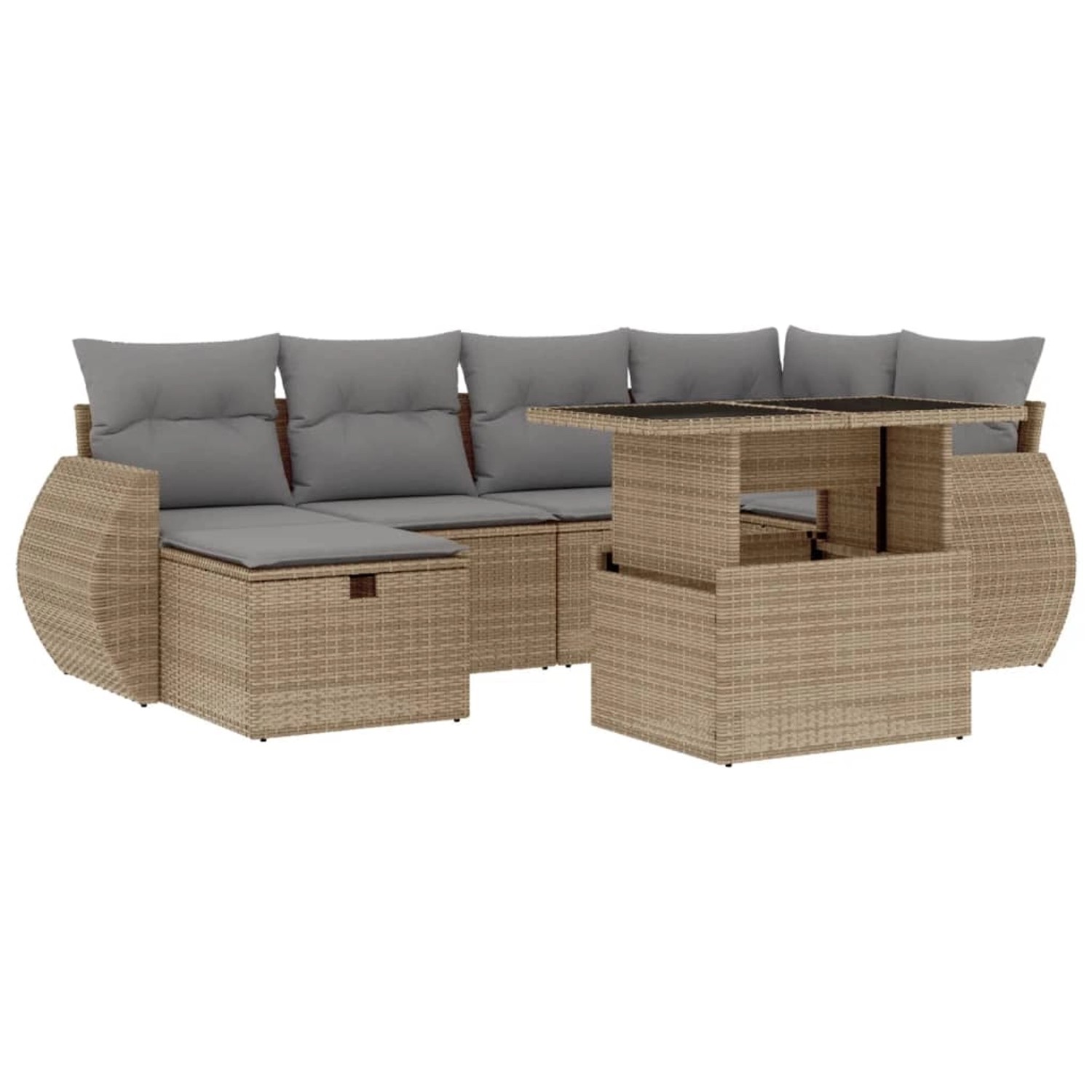 vidaXL 7-tlg Garten-Sofagarnitur mit Kissen Beige Poly Rattan Modell 365 günstig online kaufen