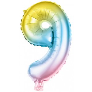 Party Factory Folienballon Zahl 9, Multicolor, 100 cm hoch. Deko für Geburtstag & Party.