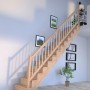 Helle, gerade Treppe Lindos Eiche mit weißem Holz-Edelstahl-Geländer und Setzstufen im Innenraum.