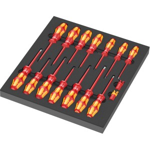 Wera Schaumstoffeinlage mit 16-teiligem VDE Schraubendreher-Set für Werkstattwagen.