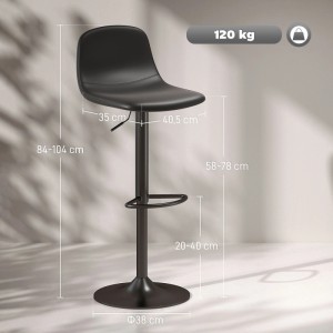 Schwarzer HOMCOM Barhocker aus Kunstleder, höhenverstellbar, mit Fußstütze und stabiler runder Basis. Perfekt für Küche & Bar.