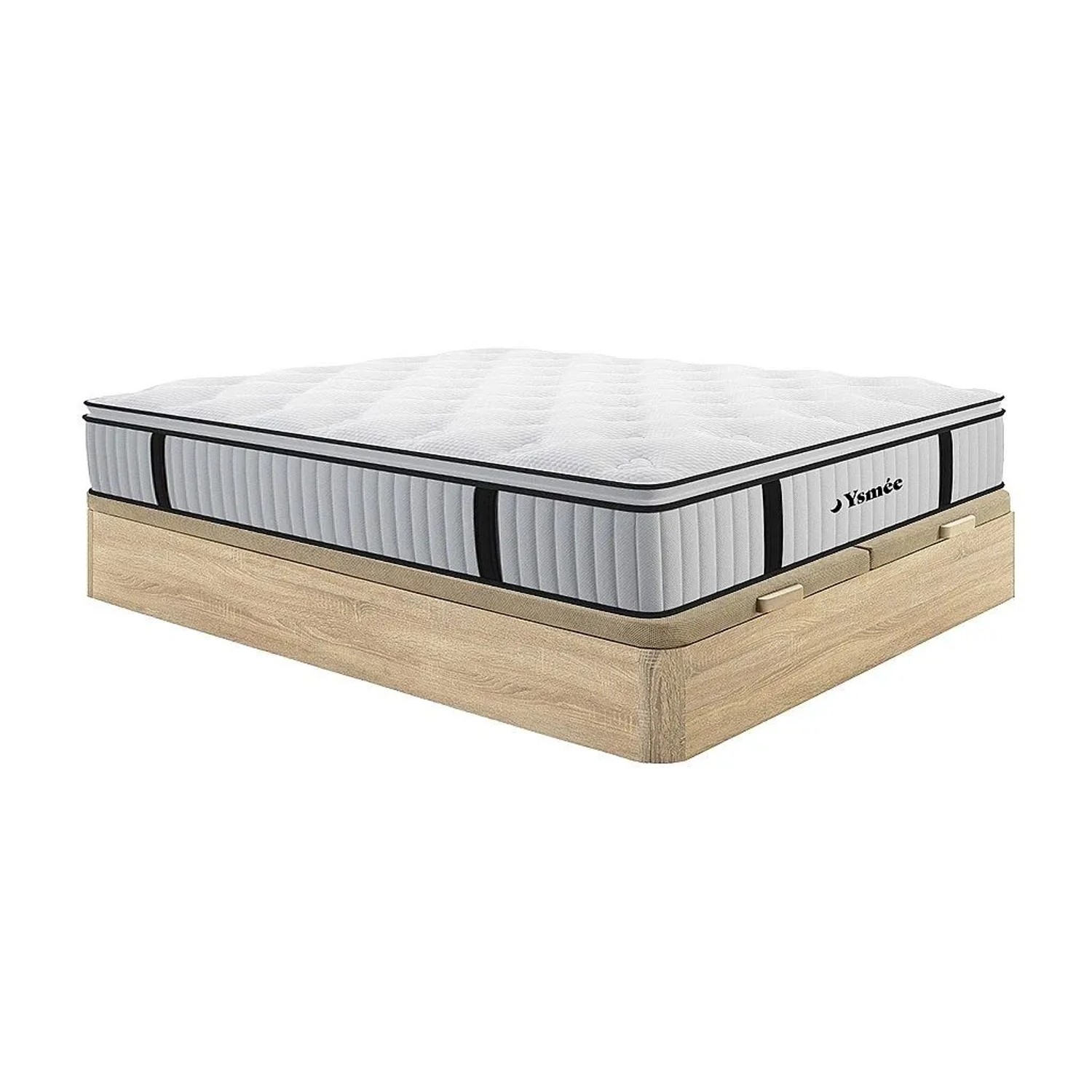 Vente-unique Matratze Und Bettgestell Mit Lattenrost Und Bettkasten American Dream Naturfarben Hell 200 cm