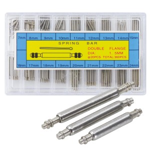 360-teiliges Federsteg-Set für Uhrenarmbänder in Sortierbox, Größen von 7 bis 24 mm.