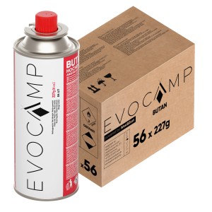 Evocamp Butan Gaskartusche, 56er Pack, 227g, für Campingkocher, Gasheizung und Unkrautbrenner.