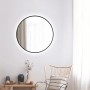 Runder LED-Lichtspiegel Silver Barbier, Ø 80 cm, mit schwarzem Rahmen. Design-Spiegel für Bad und Wohnraum.