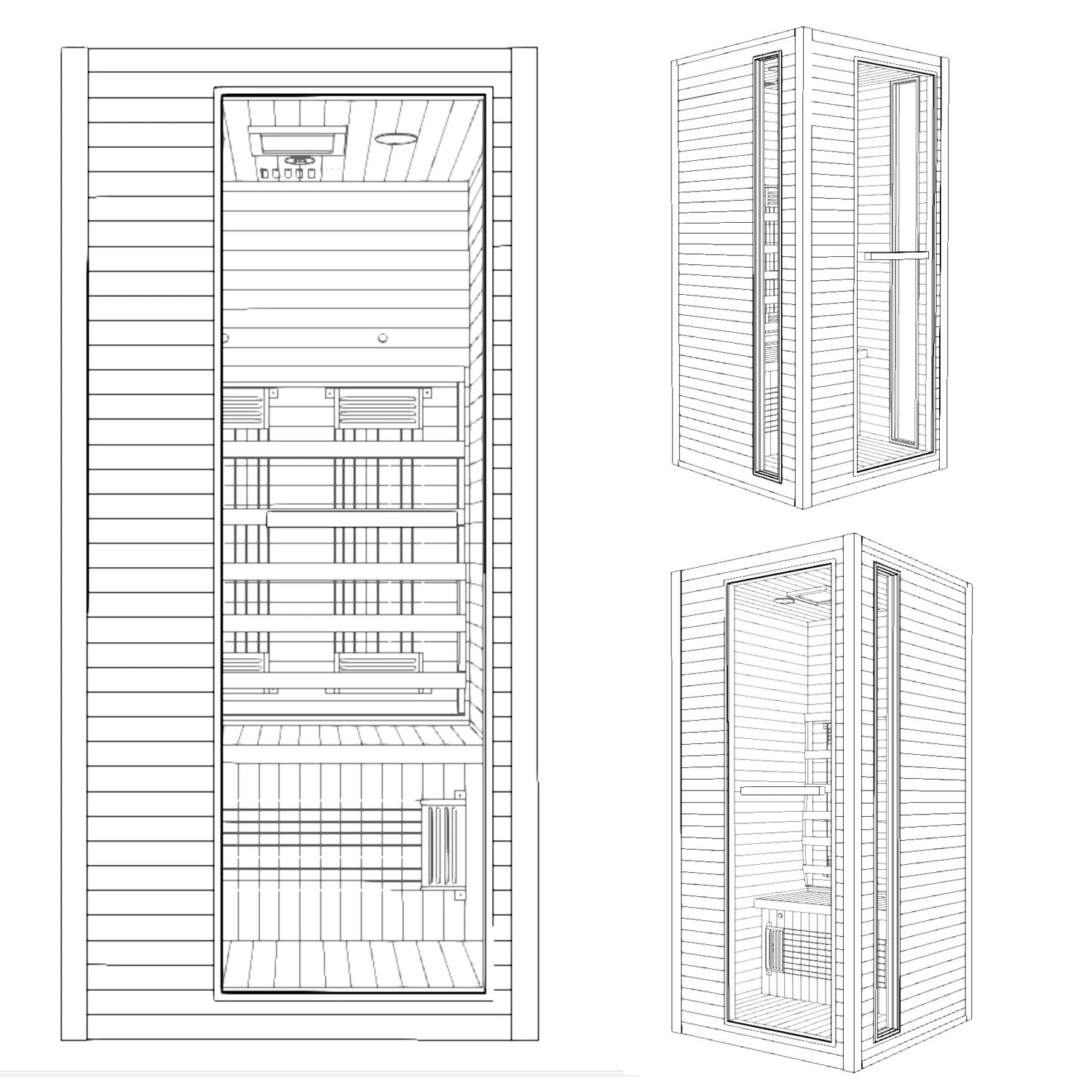 Dewello Infrarotkabine Calgary, 90x90cm, Hemlock Tanne, für 1 Person mit Vollspektrumstrahler.