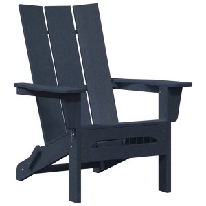 Marineblauer, klappbarer Adirondack-Stuhl aus HDPE mit breiten Armlehnen und schräger Rückenlehne für Garten.