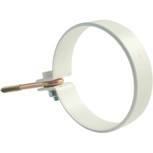 Weiße Marley Rohrschelle DN 53 mit Ringschraube (2er-Set) zur Fallrohrbefestigung.