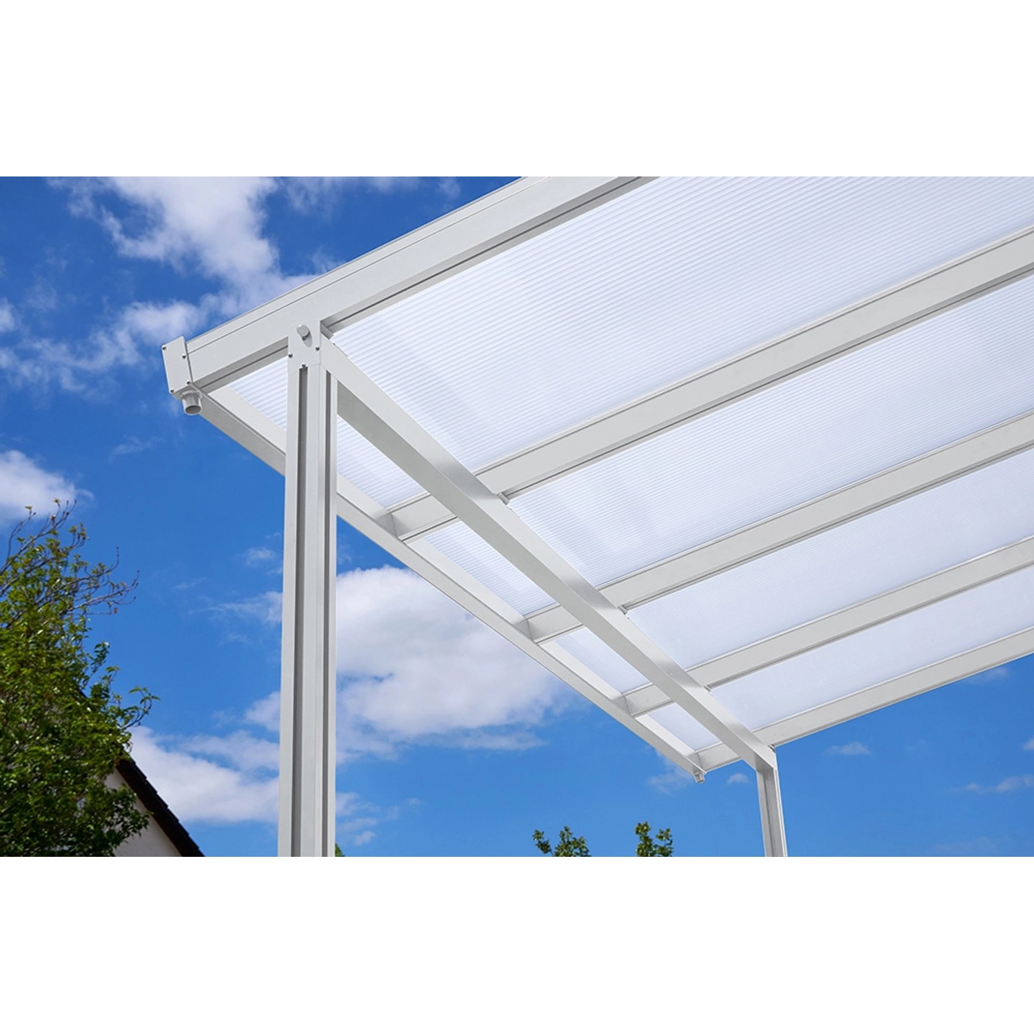 Gutta Terrassenüberdachung Premium 410 cm x 406 cm Weiß Polycarbonat Streifen