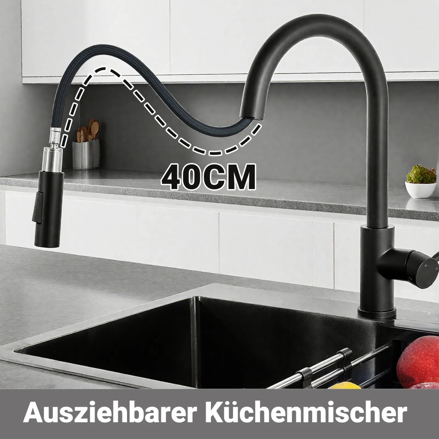 AICA Küchenarmatur mit Brause Schwarz Ausziehbar 360° Drehbar Einhand ...