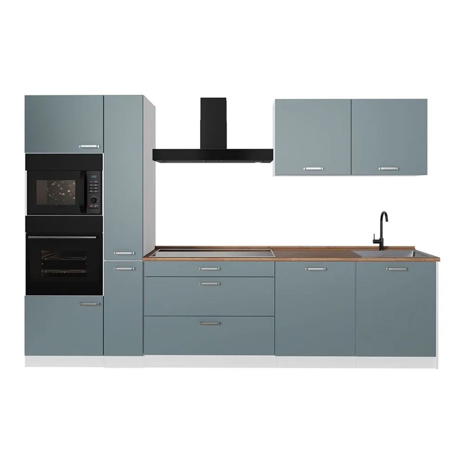 Vicco Küchenzeile R-Line Blau-Grau/Weiß 310 x 207 Arbeitsplatte Goldkraft Eiche Art Nr 67230