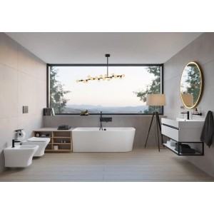 Weiße pianura Eckbadewanne Valentina, 165x75 cm, linke Ecke. Acryl Badewanne mit Rückenschrägen.