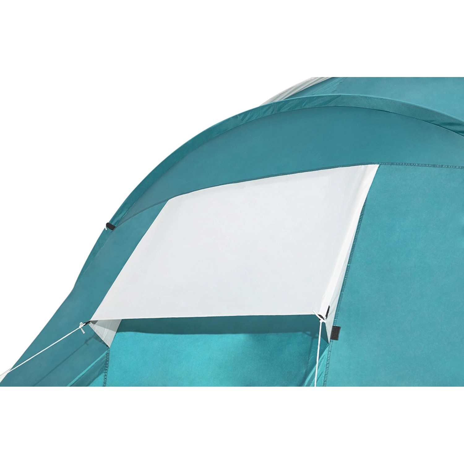 Detailansicht: Pavillo Family Ground 6 Zelt in Türkis mit weißem Fenster. Camping & Outdoor.