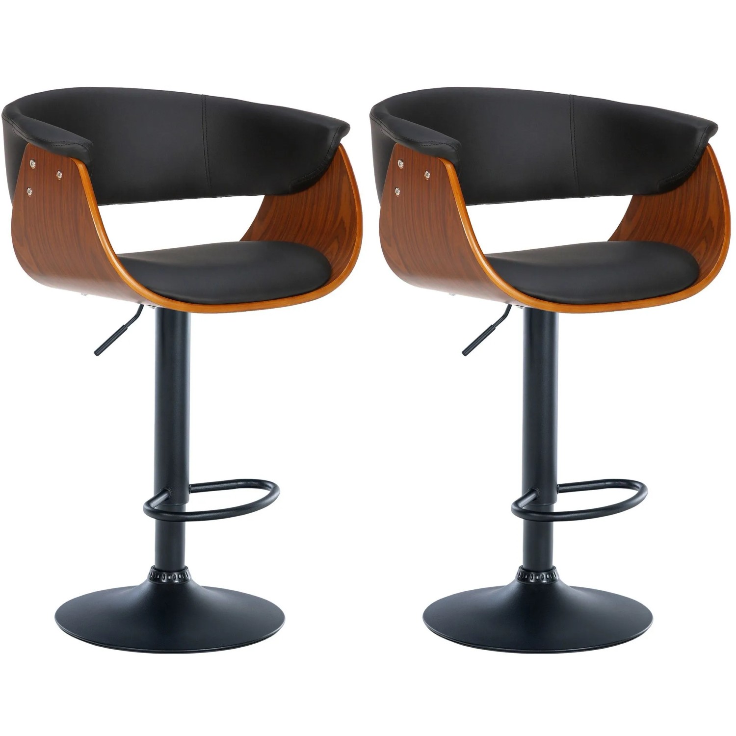 CLP 2er Set Barhocker Vestal walnuss/schwarz/Kunstleder