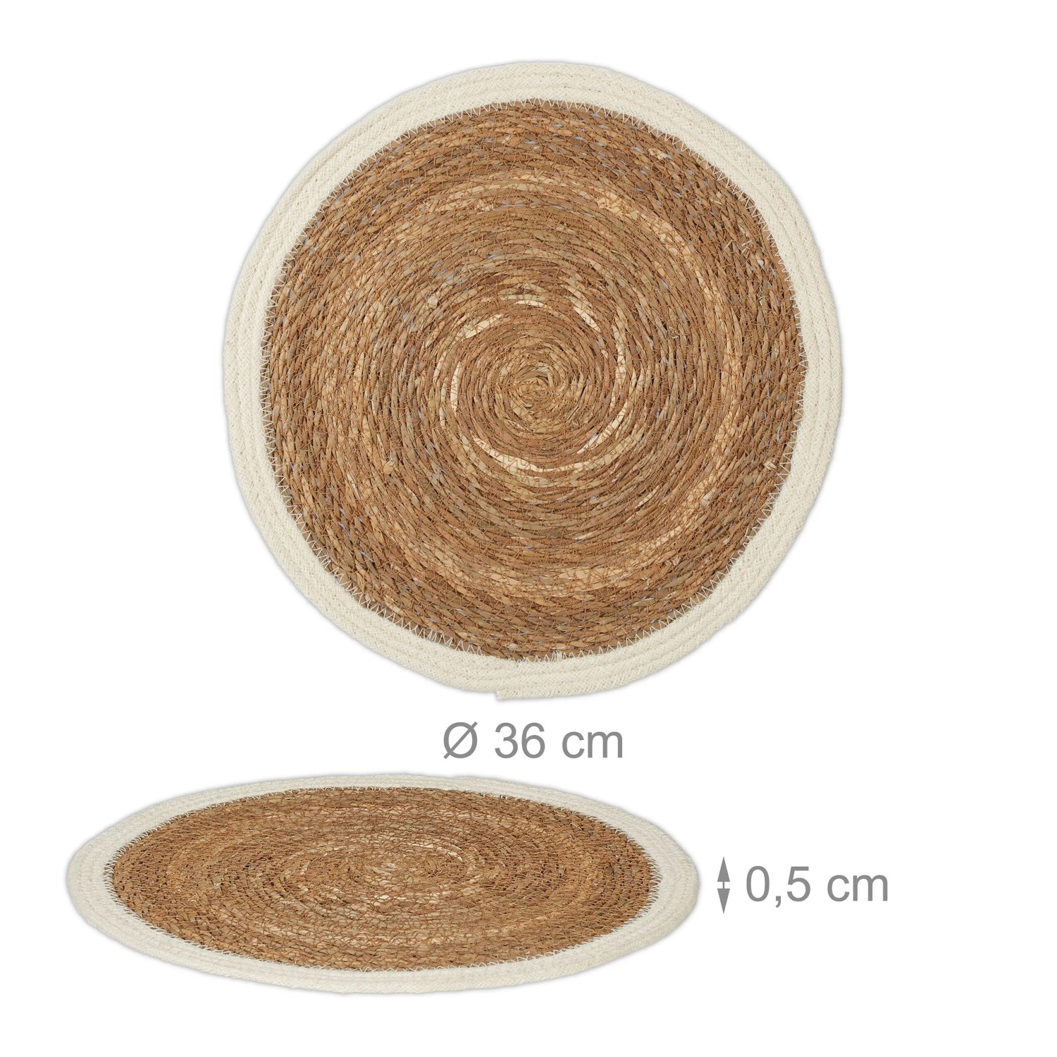 Relaxdays Tischsets 6er Set Wasserhyazinthe Natur Weiß Hitzebeständig 0,5 cm x 36 cm 130 g_4