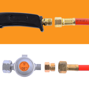 Zubehör für Fepro Unkrautvernichter 58kW: Schlauch, Regler und Düse im Detail.