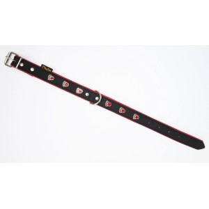 Schwarzes Heim Hundehalsband mit roten Pfoten, 22 mm breit und 35 cm lang.