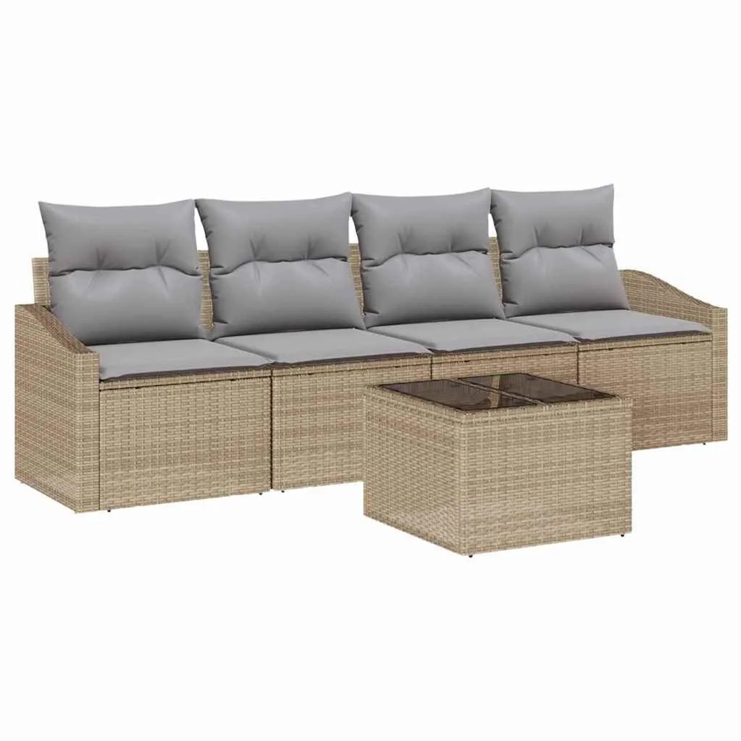vidaXL Sofa Set mit Kissen 5-Tlg Beige und Grau Poly-Rattan 3355259 günstig online kaufen