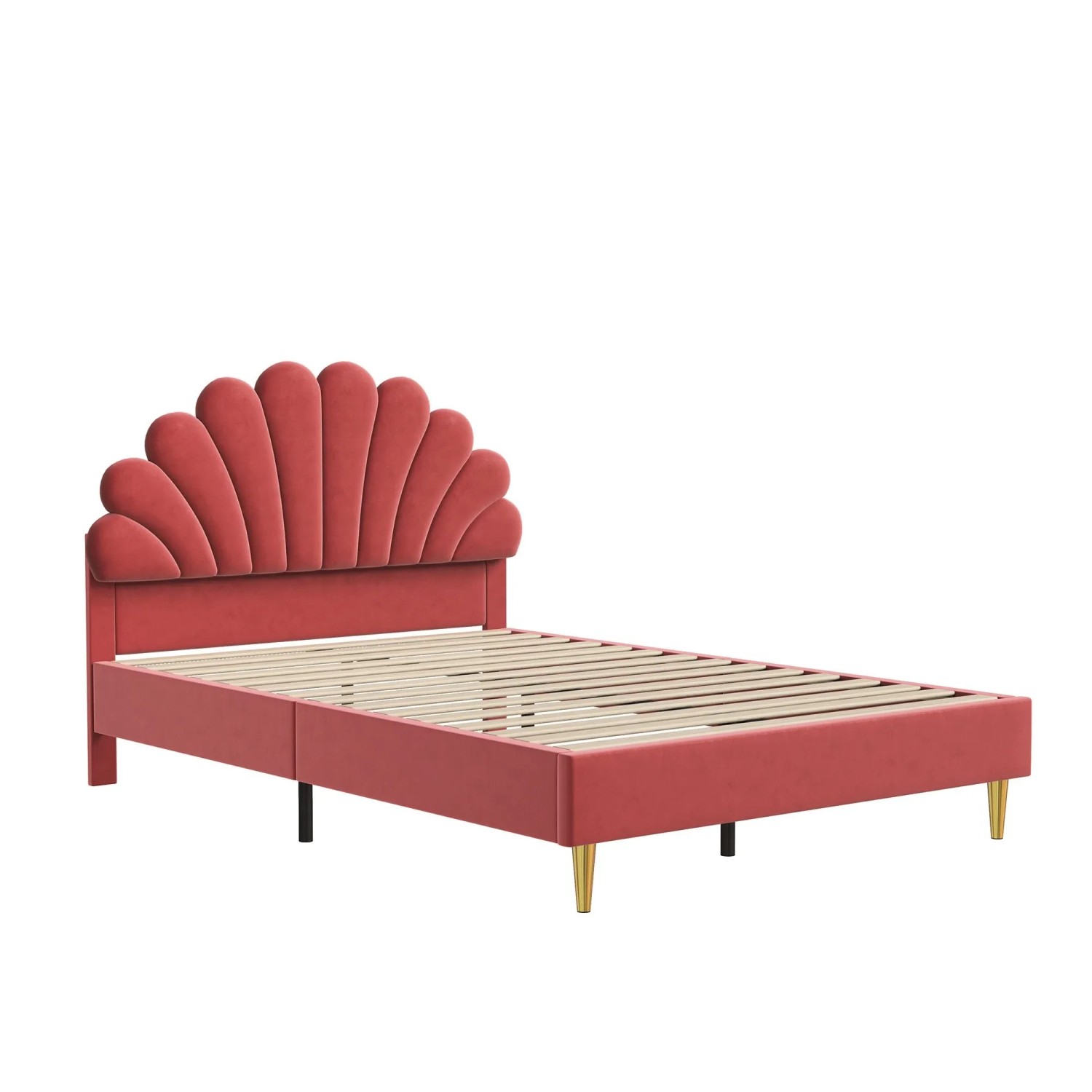 PXloue Polsterbett 140x200cm mit  Blüten-Kopfteil Samt Modernes Design Rot günstig online kaufen