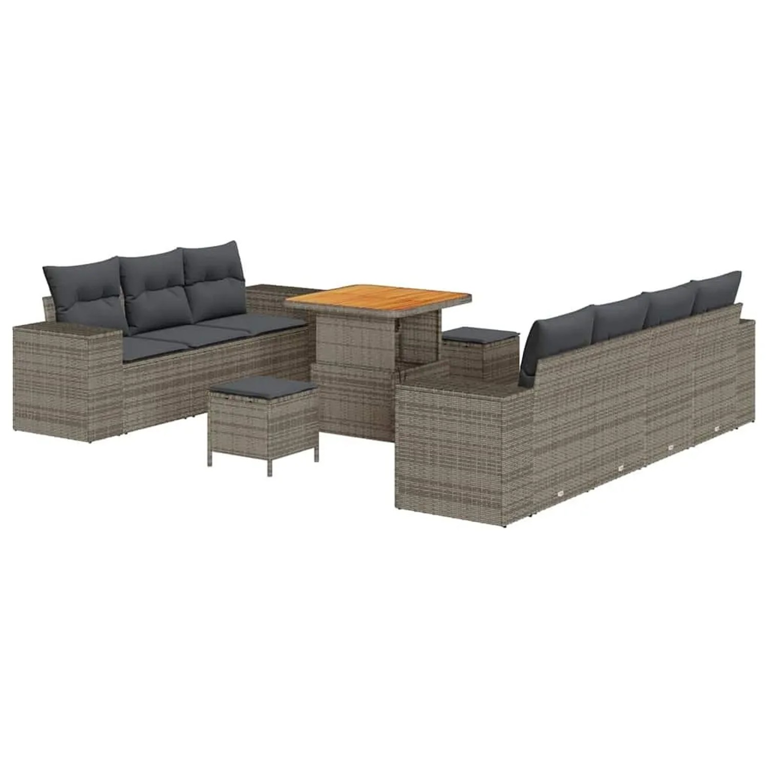 vidaXL Gartensofa-set mit Kissen mit Speicher 10-Tlg Grau Poly-Rattan 33639 günstig online kaufen