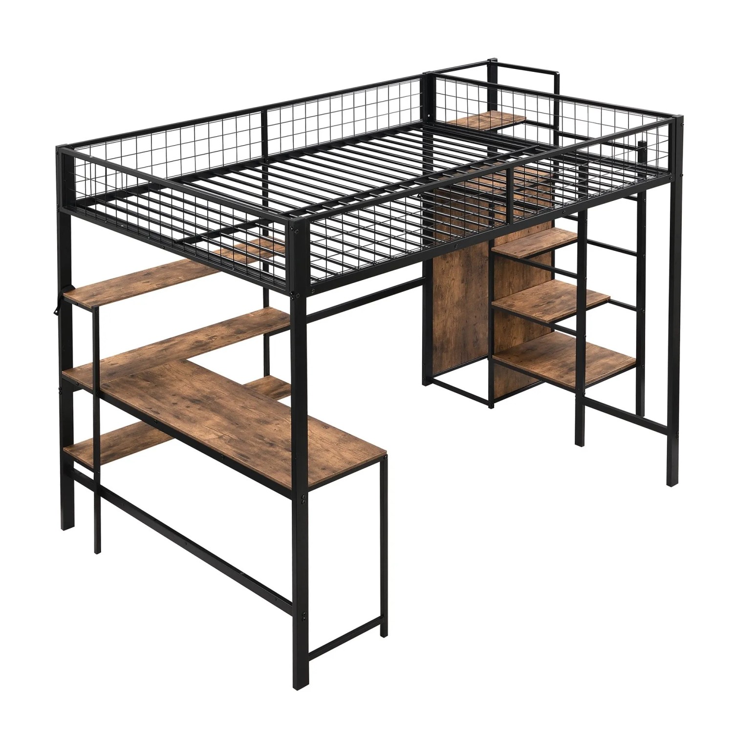 okwish Hochbett 140x200cm mit Schreibtisch Kinderzimmer Schwarz ohne Matratze