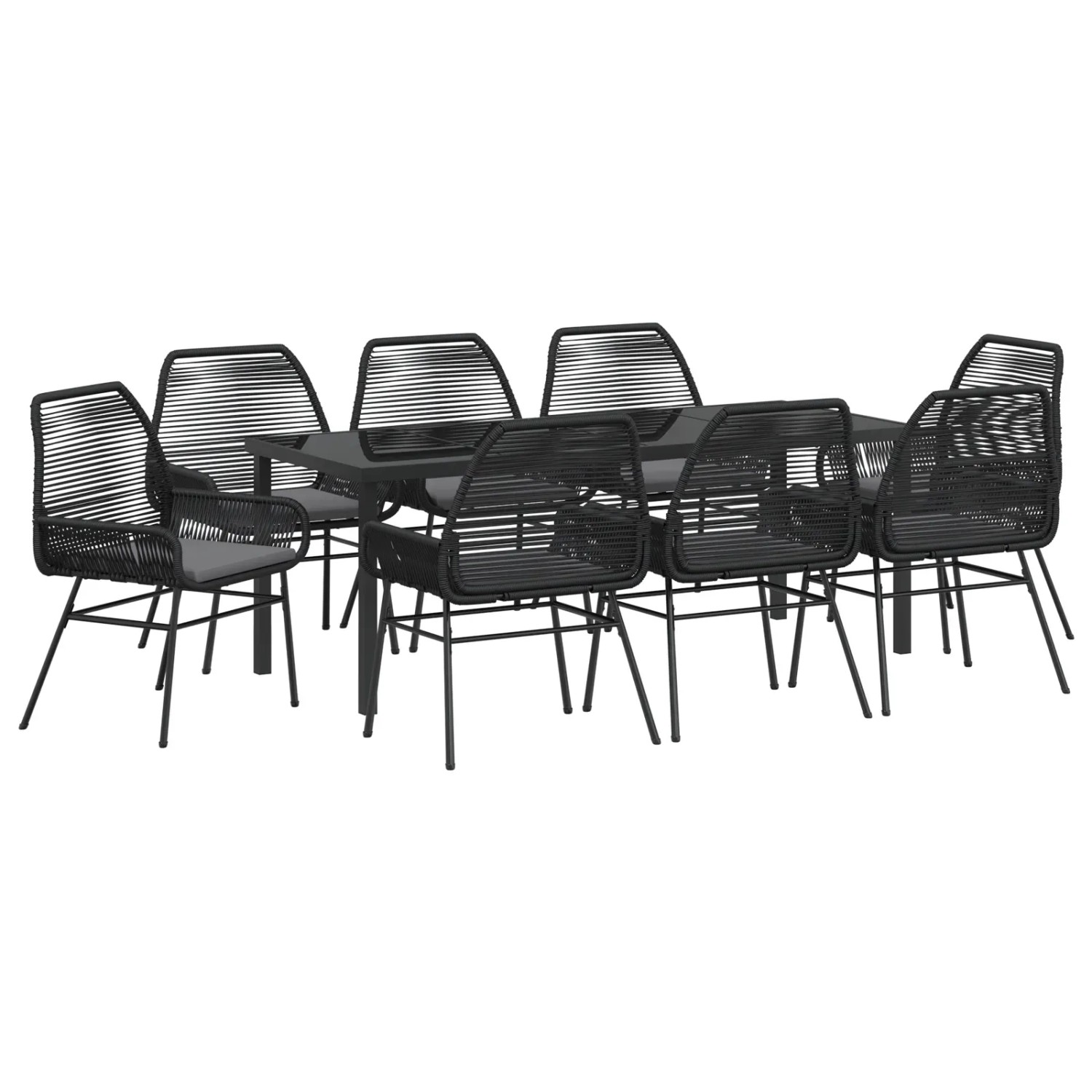 vidaXL Garten Essgruppe 9-Tlg Schwarz Poly Rattan 3380875