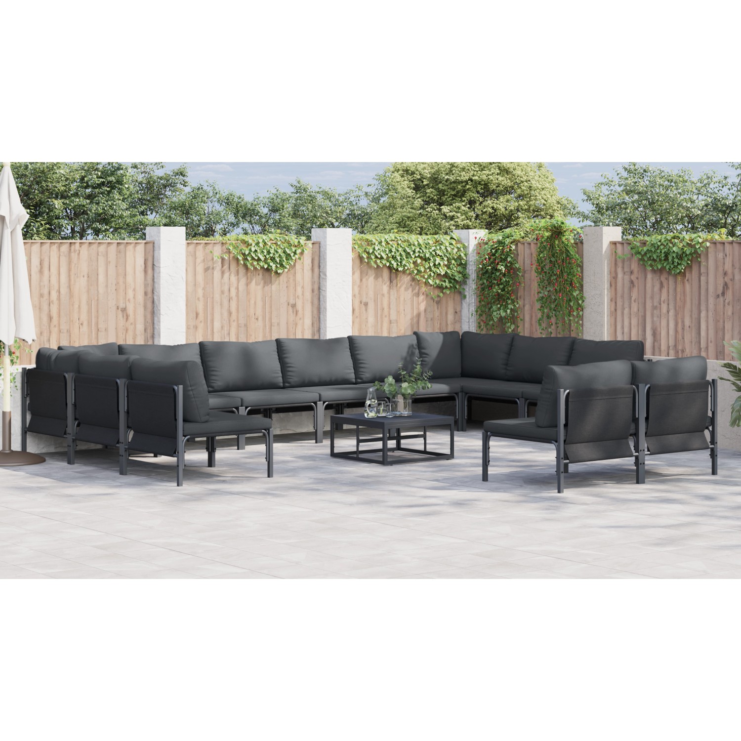 vidaXL Garten-Sofa-Set, 13-teilig, anthrazitfarbenes Stahl-Lounge-Set mit Tisch für den Außenbereich.