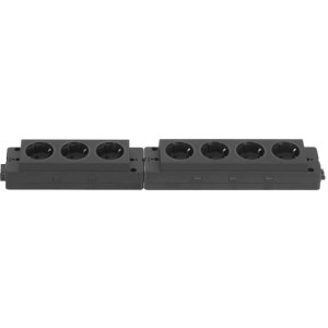 Schwarze Evoline Express Steckdosenleiste, 2-fach, modular erweiterbar, 16 A, für Büro & Messe.