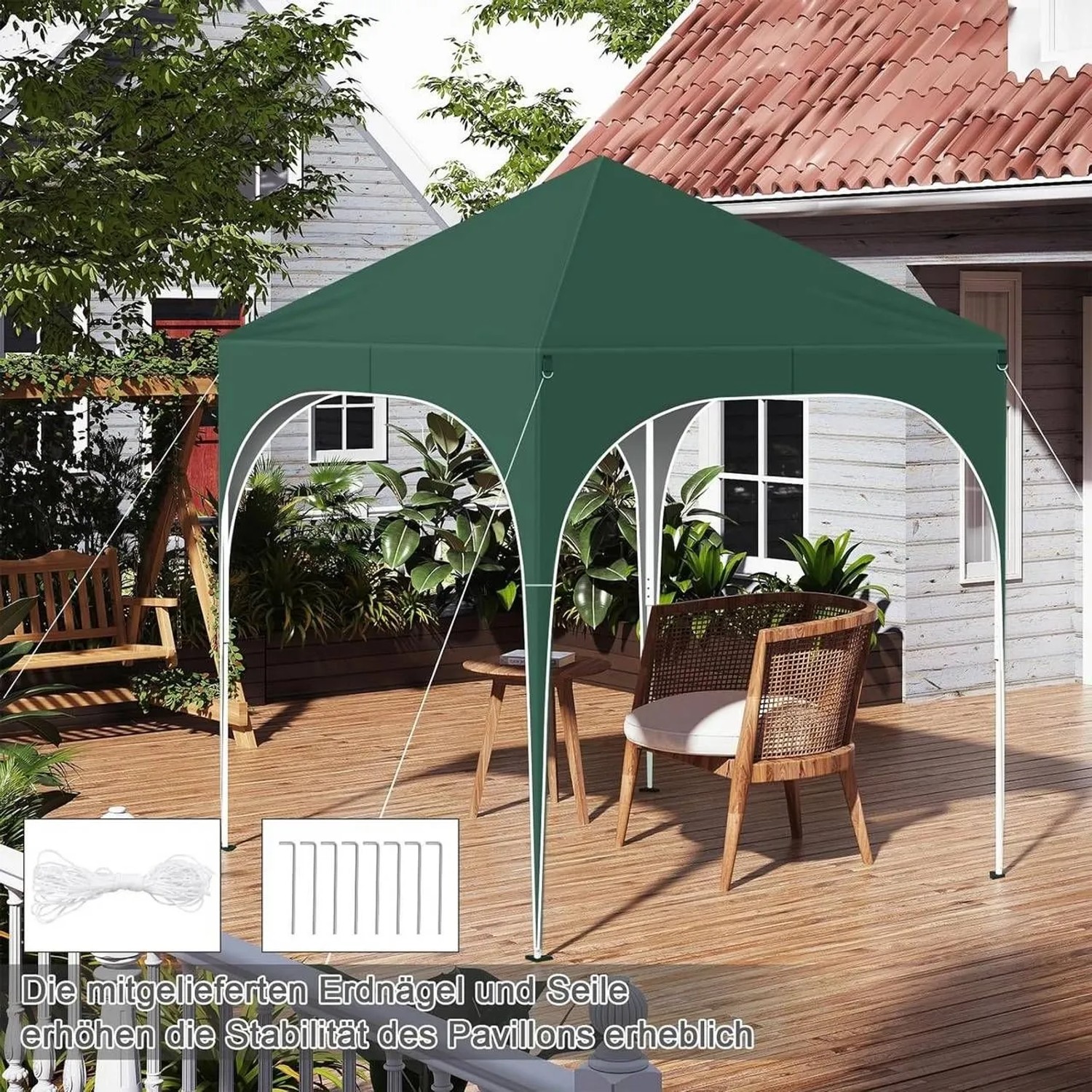 WOLTU Pavillon Faltpavillon 2x2 m Mit 4 Seitenwänden Höhenverstellbar Grün_2