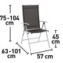 Klappsessel Suriname mit Maßen: Höhe 75-104 cm, Breite 57 cm, Tiefe 63-101 cm, Sitzhöhe 45 cm.