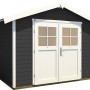 Weka Gartenhaus 122 Gr.4 mit Satteldach, anthrazitfarben, mit weißer Doppeltür.