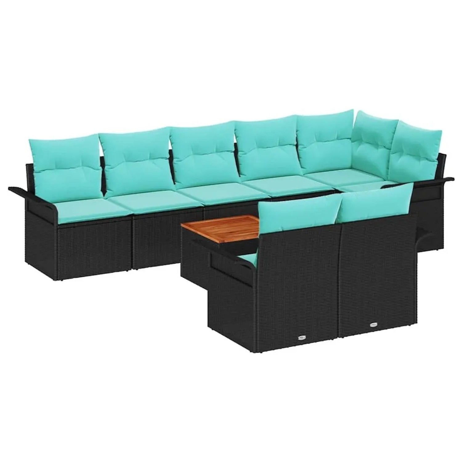 vidaXL Gartensofa-set 9 Stk Schwarz und Türkis Poly-Rattan 3356016