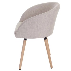 MCW Esszimmerstuhl Vaasa, Textil Creme/Grau, mit geschwungener Rückenlehne und Holzfüßen im Retro-Design.