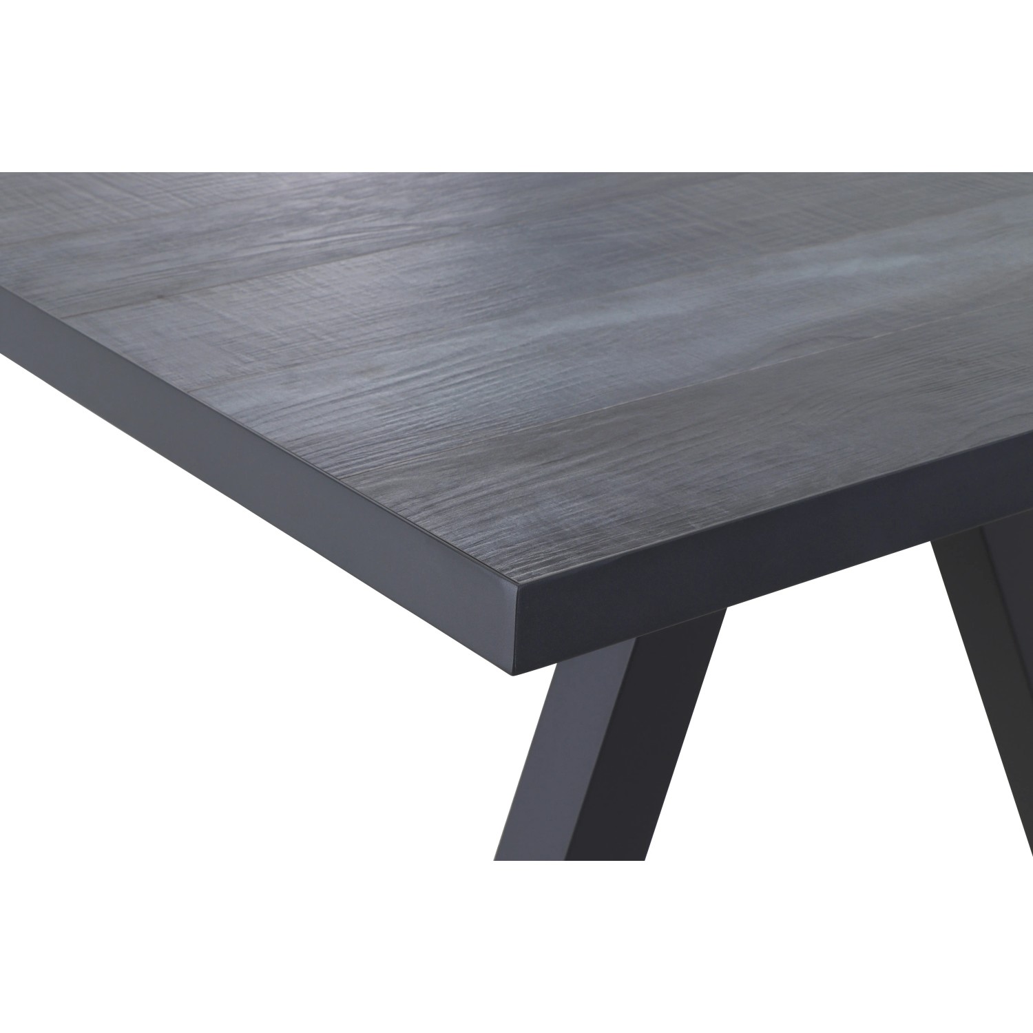 Detailansicht: Rechteckiger Siena Garden Gartentisch Tirana in Wood Grey mit Keramik-Tischplatte und Aluminiumgestell.