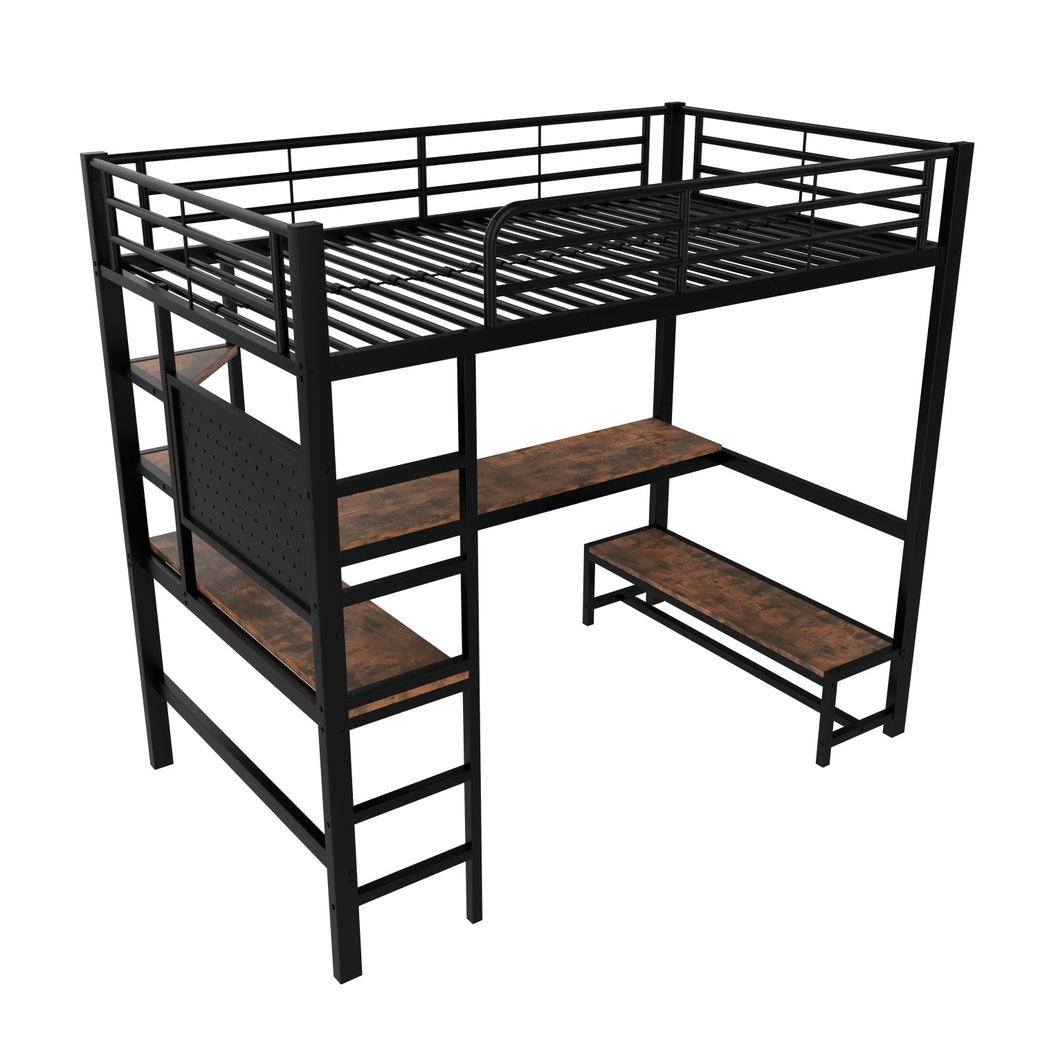 okwish Hochbett 90x200cm mit Schreibtisch und LED Leiste Schwarz ohne Matratze