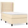 Cremefarbenes vidaXL Boxspringbett mit Matratze, Stoff, 90x200 cm. Bett mit hohem Kopfteil.