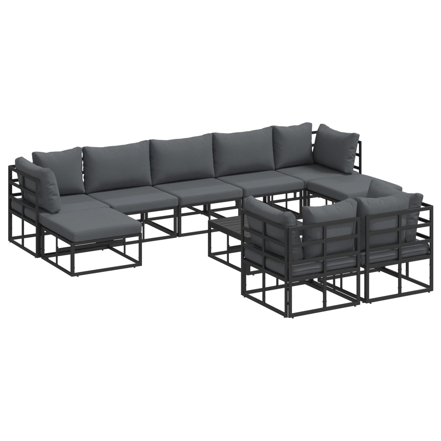 vidaXL Garten-Sofa-Set mit Kissen 10-Tlg Schwarz Aluminium 3378913 günstig online kaufen